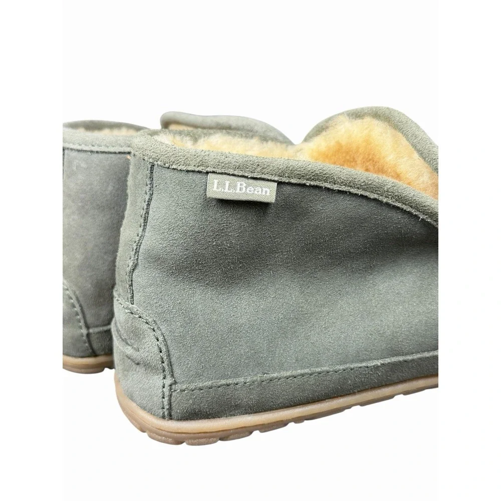 L.L. Bean Wicked‎ Good Boot Moc Slippers Mens 9M Gray Suede Shearling Lined Cozy